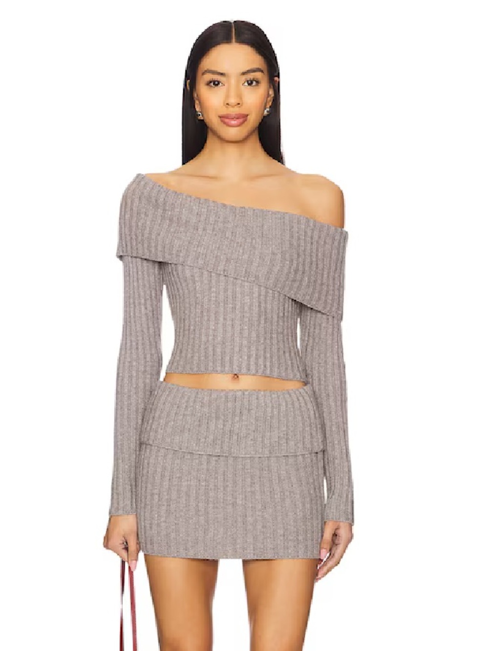 Superdown ava skirt set Off-Shoulder Ribbed Crop Sweater outfit mini skirt S